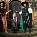 Professor Percy and Professor Oswald with Olivia at Hoghton Tower's Halloween School of Witchcraft & Wizardry