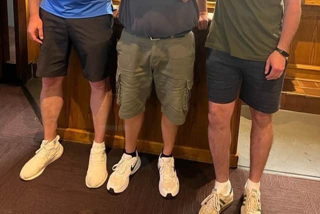 Runner up Ross Hatzer, left, and winner Matt Kenyon, right, pictured with Brian Morgan of host club Lostock Hall Conservative Club after Saturday's North West Summer Bowling qualifying competition