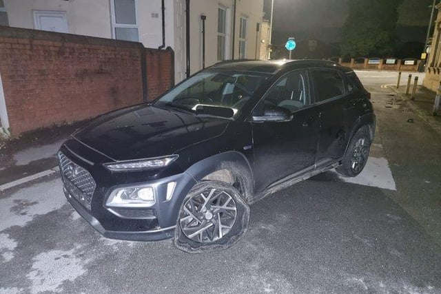 This Hyundai was spotted by police patrols in the Chorley as being stolen in a burglary from the Greater Manchester area.
A pursuit quickly developed and the vehicle was 'stung'.
The occupants - three men - all made their escape, but were tracked down by officers and police dog Viper.