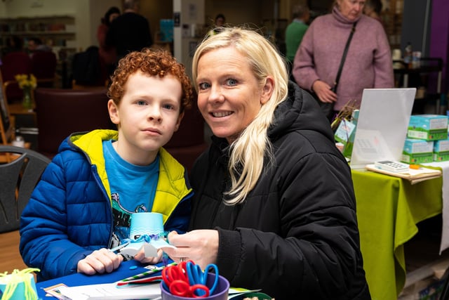 Ivan Greer (6) with his mum Caroline taking part in a workshop at Chorley Library