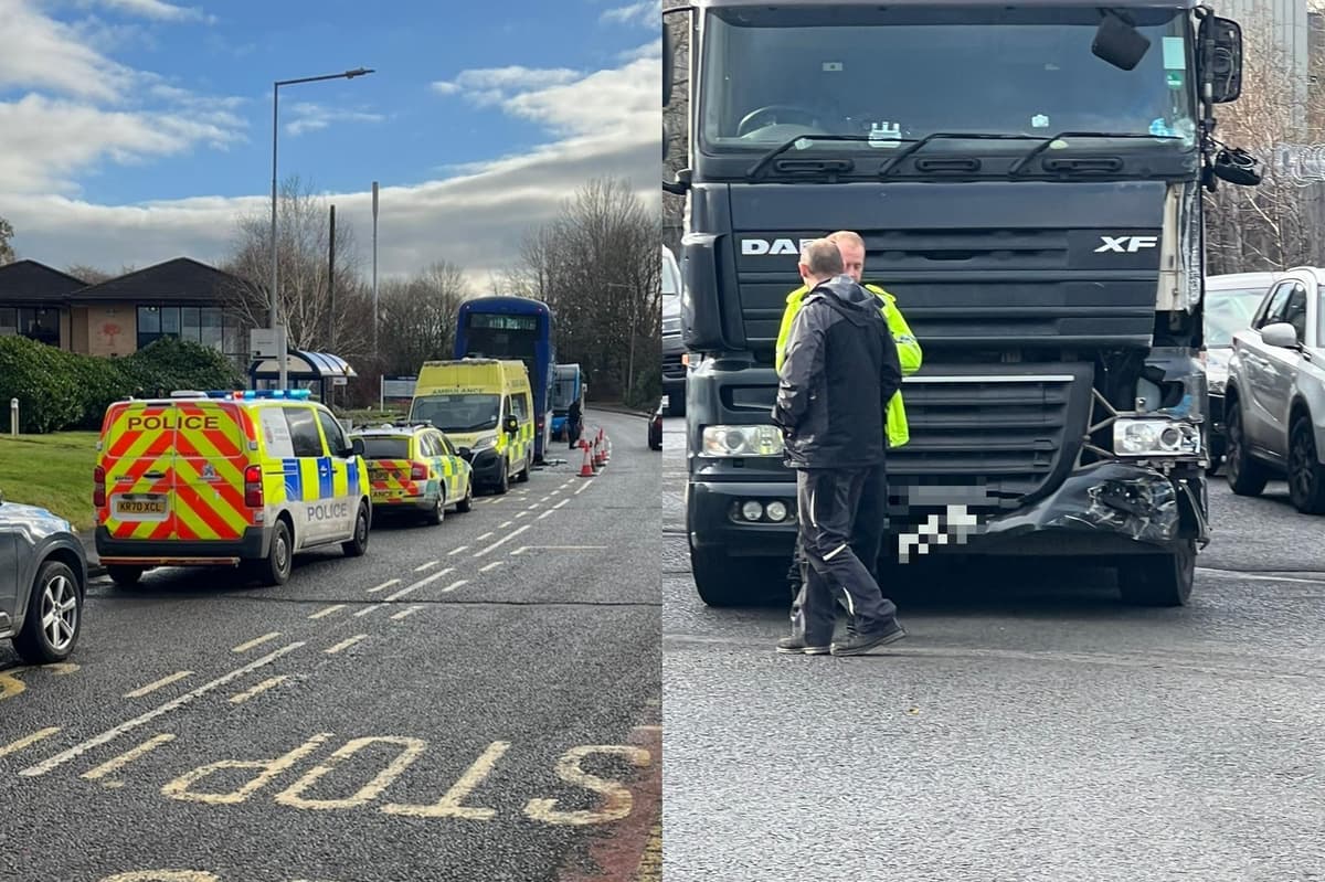 These were the scenes after a bus and a heavy goods vehicle collided in Fulwood