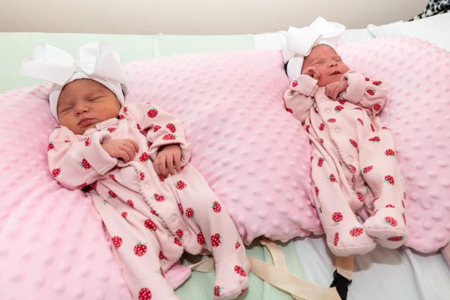 Remi-Jo and Rienna Louise, born May 14 at 2.54pm and 2.55pm, weighing 5lb 13oz and 5lb 8oz to Chloe Woodruff from Preston.