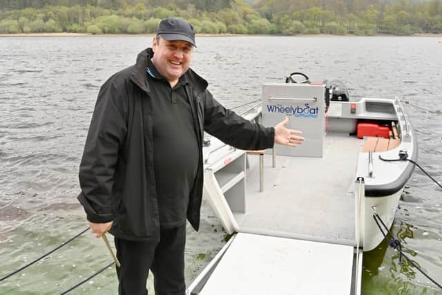 Peter Kay officially launches the new wheelyboat at the Anderton Centre in Chorley. Picture: Dave Nelson