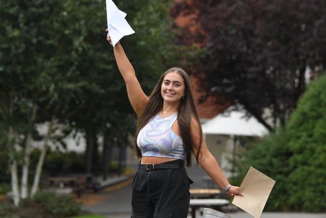 Ella Stevenson celebrates her A Level results at Newman College, Preston