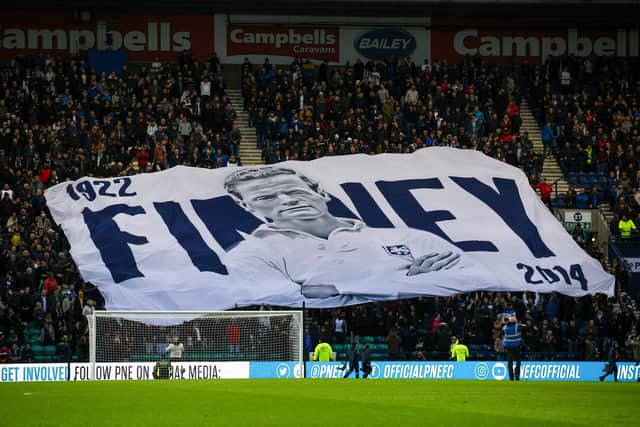 Preston North End fans with a giant Tom Finney banner during last season's game at Deepdale