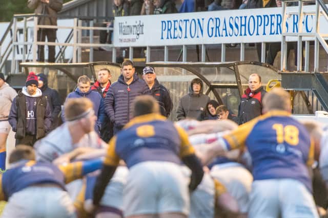 Preston Grasshoppers coach Paul Arnold in the dug out at Lightfoot Lane (photos: Mike Craig)