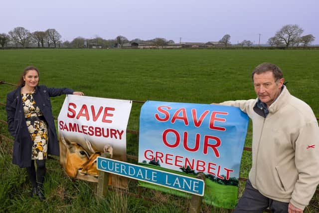 Jasmine Gleave, chair of the Save Samlesbury Action Group - pictured here with vice chair Nick Buckley - says that locals could not have shouted any louder against the garden village plans  (image: Tim Waterworth)