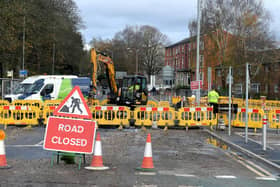 Fishergate Hill was closed after a mains pipe burst at the junction with Broadgate