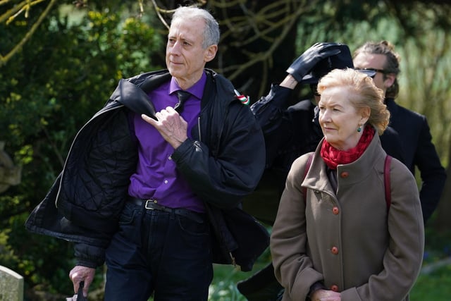 Peter Tatchell arriving for the funeral.