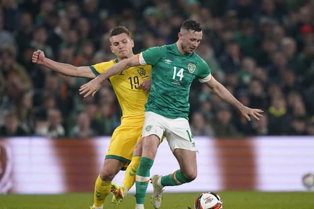 Preston North End skipper Alan Browne playing for the Republic of Ireland against Lithuania.