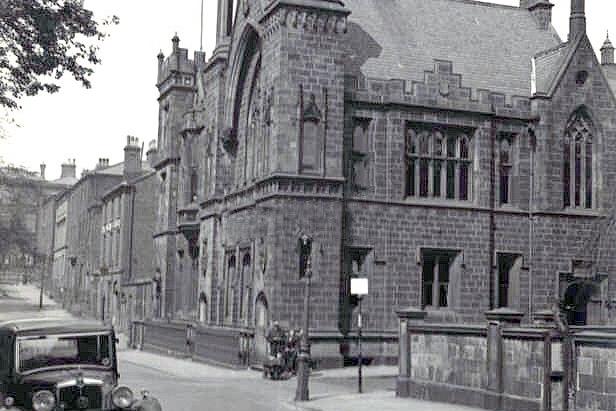 Literary and Philosophical Institution, Cross Street and Winckley Square, Preston 1937
Designed by the local stonemason John Welch, who it is said took inspiration from West Stowe Hall in Suffolk. Built in 1846 and demolished in the 1960's Viewed from the south-west corner at the junction of Winckley Square and Cross Street.