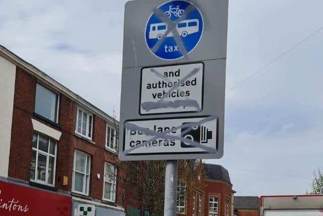 The Fishergate bus lane signs have been obscured (image: Mohammed Vaid)