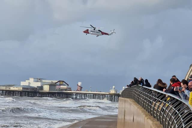 A crowd of onlookers watched the incident unfold near Blackpool Tower