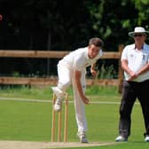 Leyland v Chorley Cricket. Sam Steeple bowling for Chorley.