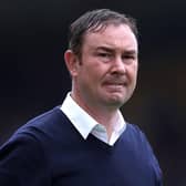 BRADFORD, ENGLAND - SEPTEMBER 04: Derek Adams Manager of Bradford City looks on prior to the Sky Bet League Two match between Bradford City and Walsall at Utilita Energy Stadium on September 04, 2021 in Bradford, England. (Photo by George Wood/Getty Images)