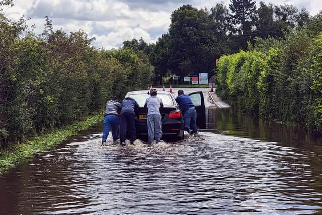 Flag Lane - between Croston and Bretherton - was still impassable for some motorists two days after the deluge (image: Steve Tingle)