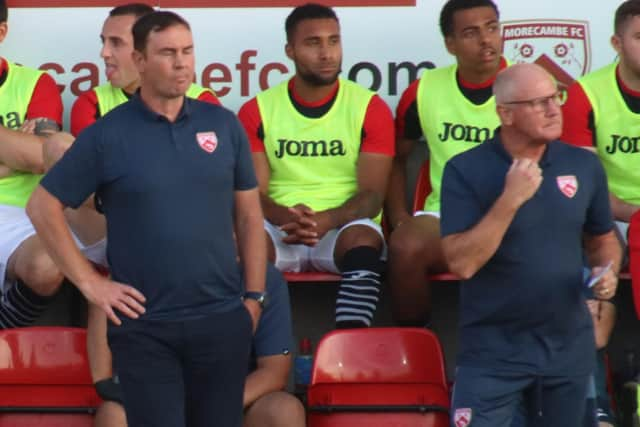 Derek Adams saw his Morecambe players beat Stoke City on penalties on Tuesday night Picture: Ian Lyon