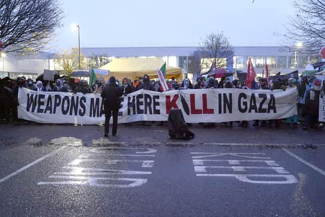 The protests form part of the ongoing campaign against sending arms to Israel (Credit: Andrew Matthews/PA Wire)