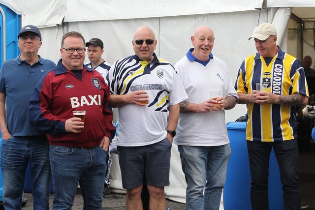 These gentlemen sport their retro PNE shirts in the fan zone at Deepdale