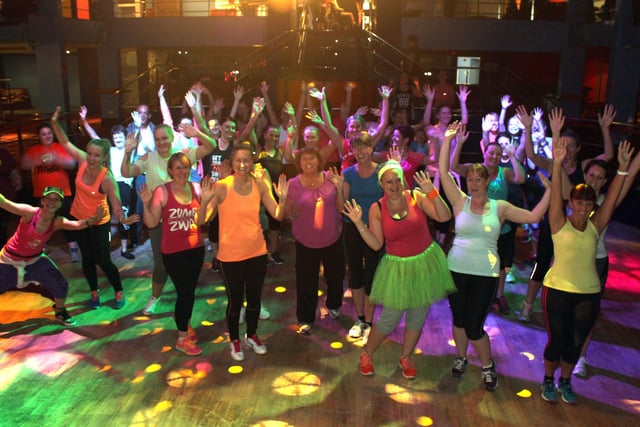 Workout-athon charity exercise Zumba and aerobics at Park Hall Plaza nightclub at Park Hall Hotel to raise funds for the Legacy Rainbow House in 2015