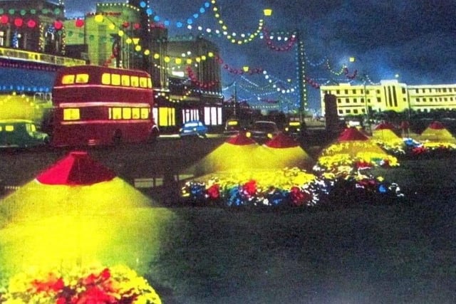 A postcard showing the illuminations near The Midland Hotel and Morecambe Winter Gardens. Picture courtesy of Mac D McAllister.