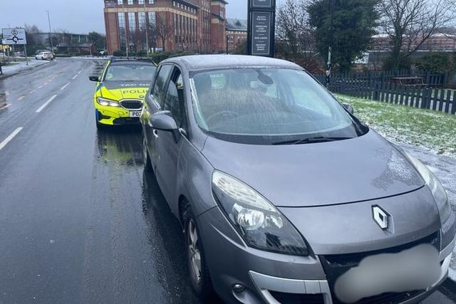 This Renault Scenic was stopped near Preston Docks due to some damage to the rear.
Police officers found the driver had a provisional licence, no L plates fitted and was unsupervised.
They were reported and the vehicle seized.