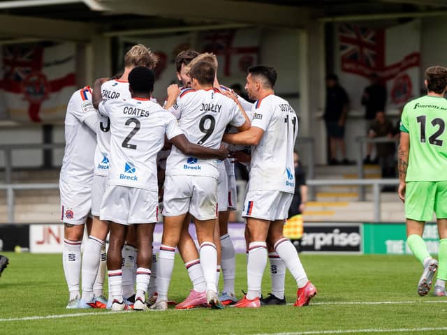 The players celebrate Danny Mayor's winner (photo: Aidan Wilson/AFC Fylde)