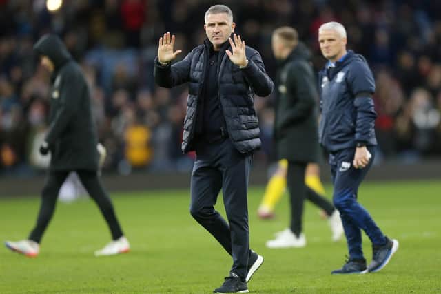 Preston North End manager Ryan Lowe acknowledges the disappointment being voiced by the travelling fans at the final whistle

The EFL Sky Bet Championship - Burnley v Preston North End - Saturday 11th February 2023 - Turf Moor - Burnley