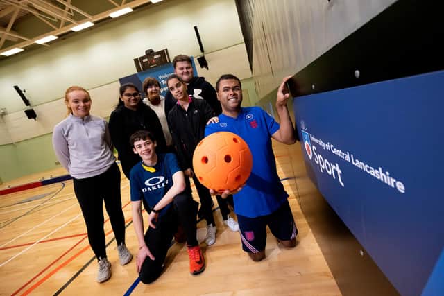 Athlete and UCLan student Rainbow Mbuangi (far right) held a goalball masterclass ahead of International Day of People with Disabilities.