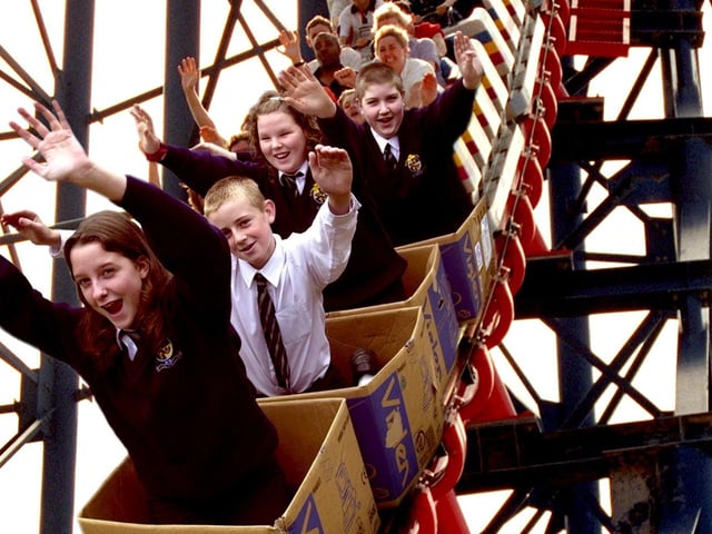 Pupils from Ribbleton Hall High School prepare for their trip on the Pepsi Max at Blackpool back in 1999. From left, Stacey Cartwright, Anthony McAirey, Natasha Moran, and Darren Rogers