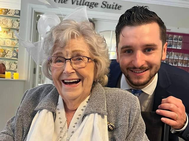 Peggy Carpenter was delighted with her grandson Brad and his bride Hannah held a special blessing at the care home where she lives, Belvedere Manor in Colne, so she could be part of their big day