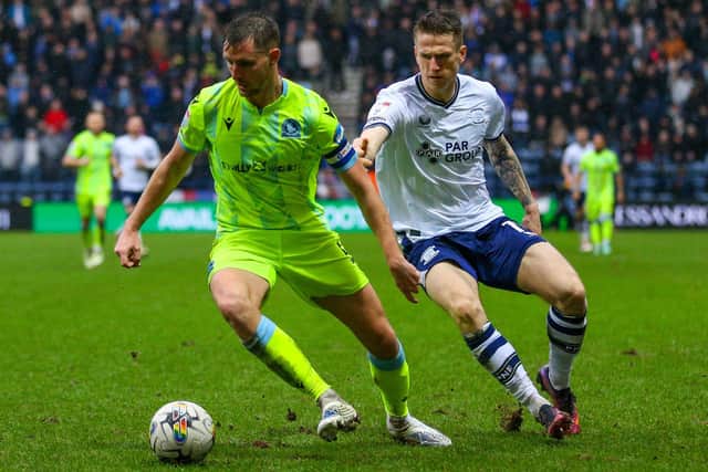 Blackburn Rovers' Dominic Hyam shields the ball from Preston North End goalscorer Emil Riis (photo: Alex Dodd/CameraSport)