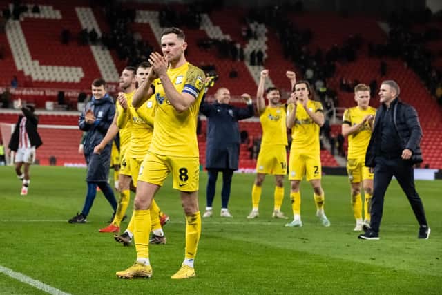 Preston North End's Alan Browne celebrates victory at the end of the match against Stoke