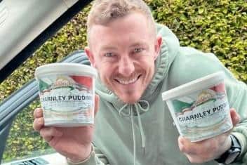 Josh Charnley is pictured holding 'Charnley pudding' ice cream from Frederick's. Image: Josh Charnley on Instagram