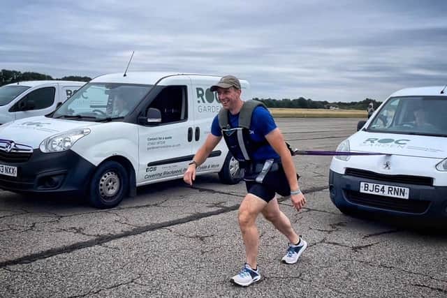 James pulling his van at the start line