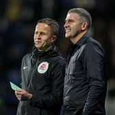 Preston North End manager Ryan Lowe has a word with the fourth official David Webb during the midweek win over Huddersfield Town.
