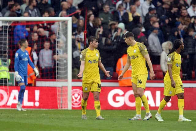 Preston North End players react after conceeding the opening goal