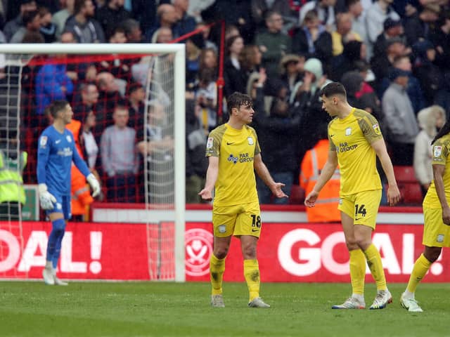 Preston North End players react after conceeding the opening goal
