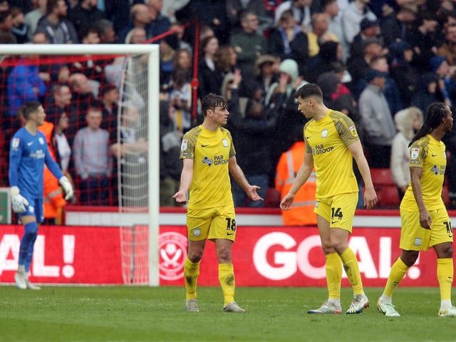 Preston North End players react after conceeding the opening goal