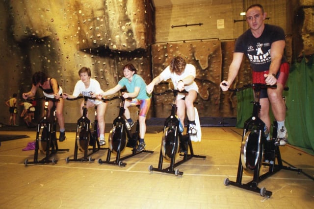 A group taking part in a spinning class in Fulwood, Preston