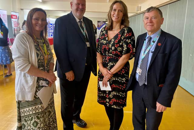 Alex Atkinson, head of service for Safenet; County Councillor Alan Cullens, lead member for community and cultural services for Lancashire County Council, Helene Cooper, policy, information and commissioning manager for  the council, and County Councillor Peter Buckley, cabinet member for community and cultural services for LCC