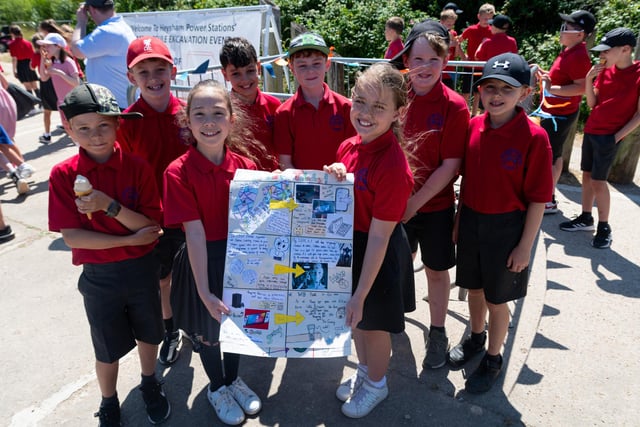 Pupils from St Peter's CE Primary School with their posters for the new time capsule now buried at Heysham Power Station. Photo: Kelvin Lister-Stuttard