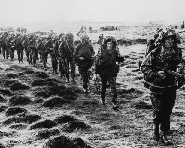 British troops in action in the Falklands