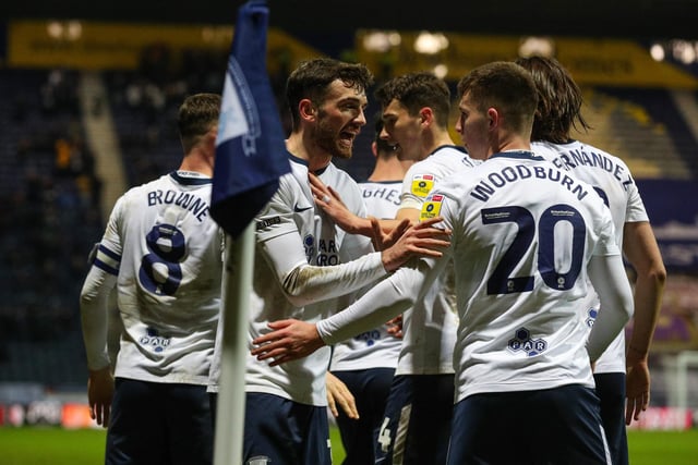 Preston North End's Troy Parrott celebrates scoring his side's equalising goal with teammates