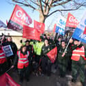 Ambulance workers on strike at the Devonshire Road temporary station
