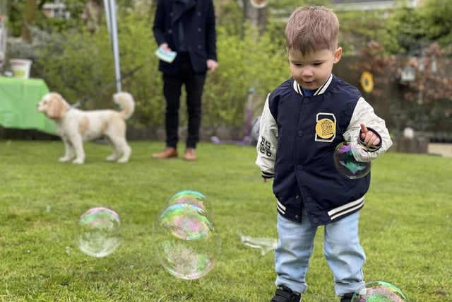 Families enjoyed a giant bubble art show by Emma at eBublio Magical Bubbles, a performance from the Leyland Morris dancers and a scavenger hunt in the hospice grounds.
