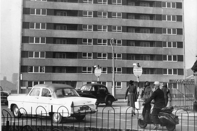 Richmond House, as seen from the junction of Manchester Road and Avenham Lane. The year was 1970 and tenants were facing the prospect of switch-over from gas to electricity