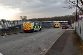 Police  placed at cordon at  the scene of the suspected works' accident in Burnley's Phoenix Way yesterday