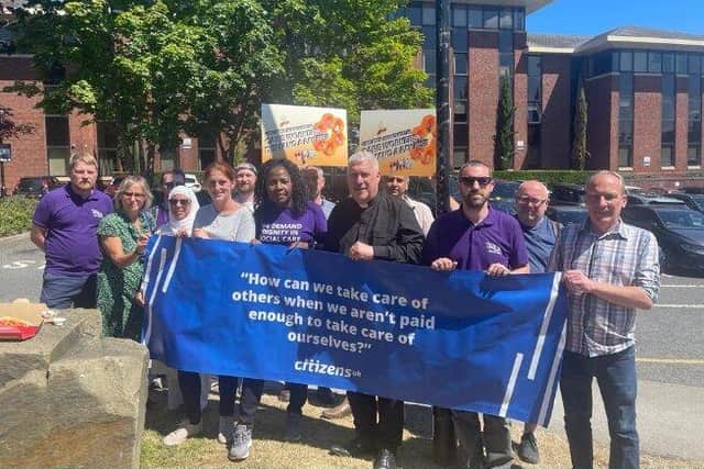 Care workers and Citizens UK leaders at Four Seasons Health Care headquarters in Cheshire