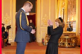 PABest Actress Helen Worth, from London, is made a Member of the Order of the British Empire by the Prince of Wales at Windsor Castle. The honour recognises services to drama. Picture date: Tuesday January 24, 2023. PA Photo. See PA story ROYAL Investiture. Photo credit should read: Jonathan Brady/PA Wire